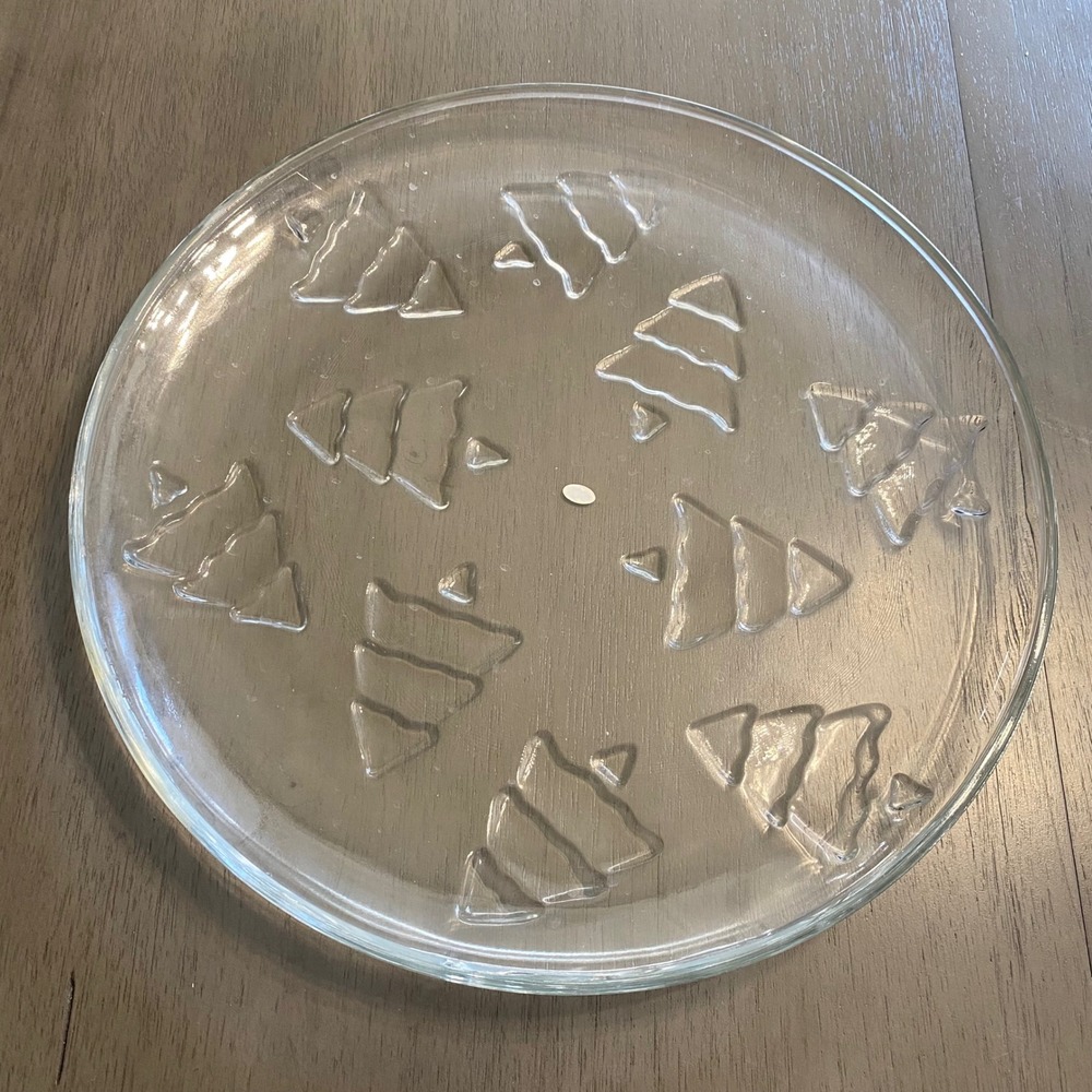 Vintage Clear Embossed Glass Christmas Tree Serving Platter‎ Round Holiday Plate